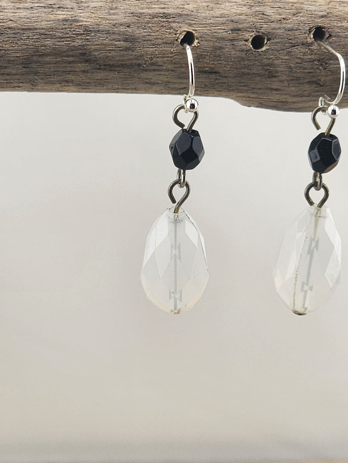 Delicate Black and Clear Teardrop Dangle Earrings - Women Jewelry 0577