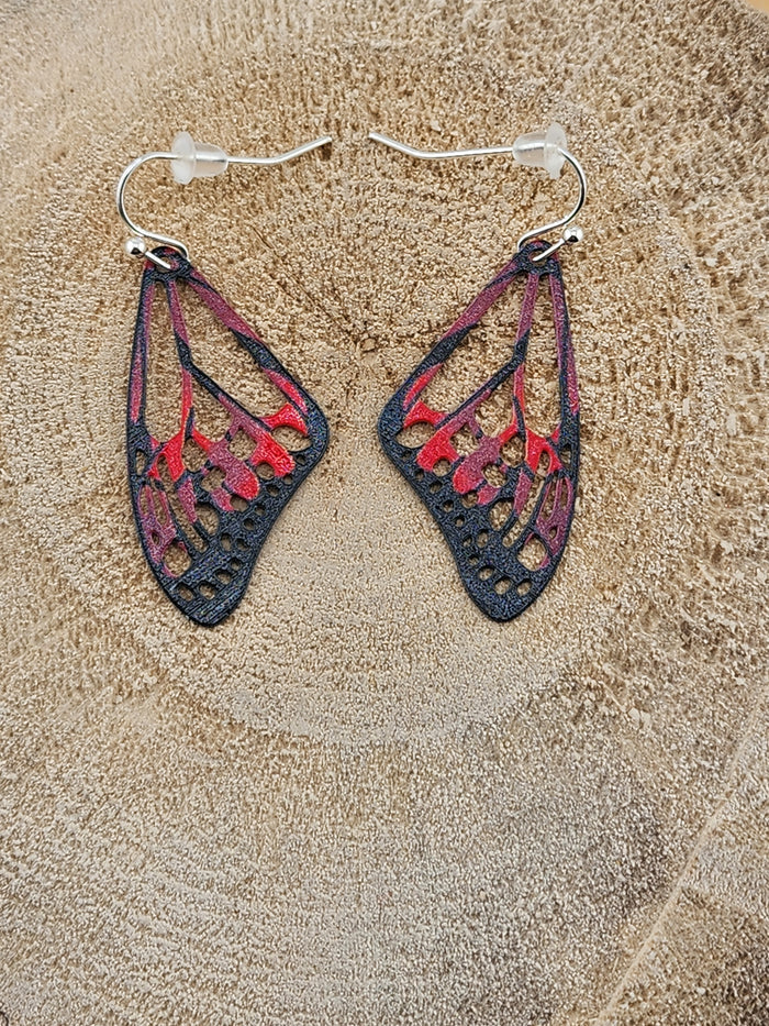 Delicate Black and Red Butterfly Wing Dangle Earrings