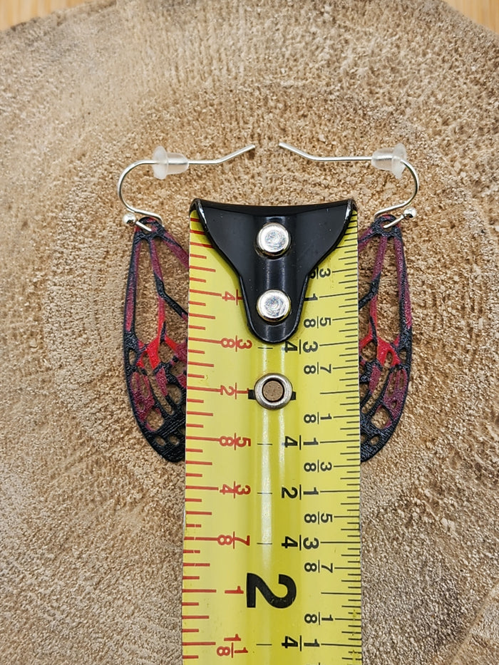 Delicate Black and Red Butterfly Wing Dangle Earrings