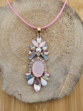 Elegant Pink Crystal Pendant 18in Cord Necklace