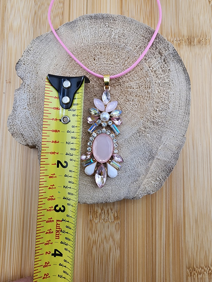 Elegant Pink Crystal Pendant 18in Cord Necklace