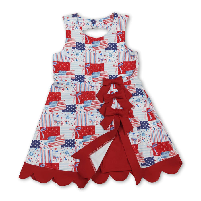 Flag Bow Scallop Sleeveless 4th of July Athletic Dress