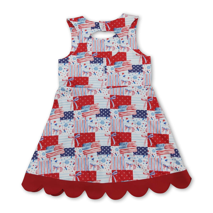 Flag Bow Scallop Sleeveless 4th of July Athletic Dress