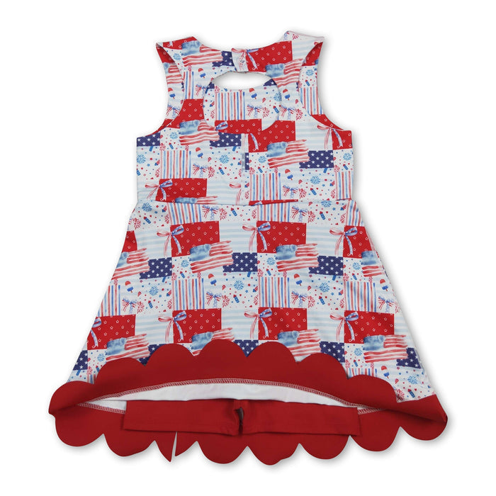 Flag Bow Scallop Sleeveless 4th of July Athletic Dress