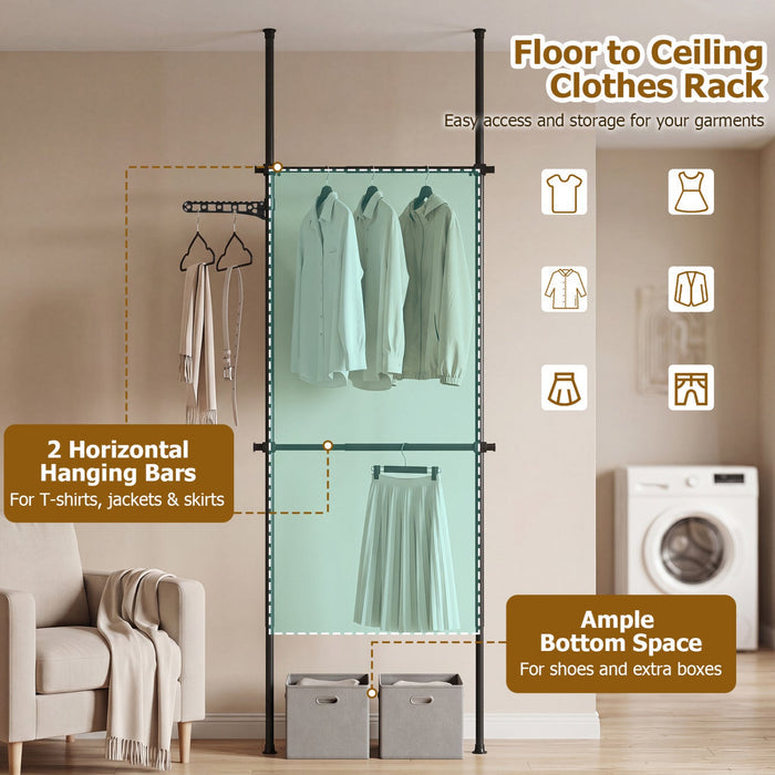 Floor-to-Ceiling Clothes Rack with 2 Hanging Bars