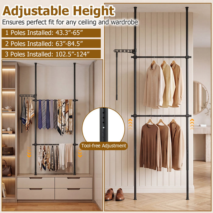 Floor-to-Ceiling Clothes Rack with 2 Hanging Bars
