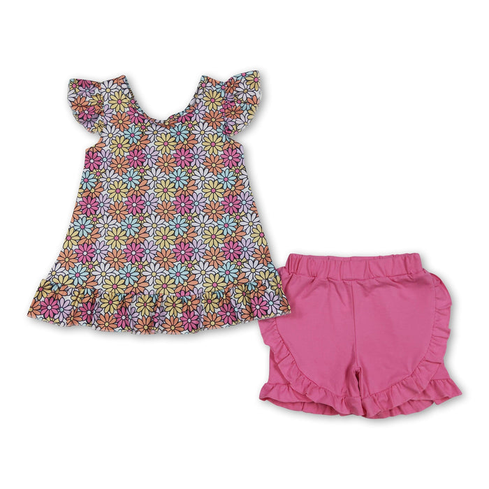 Floral Flutter Sleeve Top & Ruffle Shorts Set