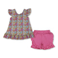 Floral Flutter Sleeve Top & Ruffle Shorts Set
