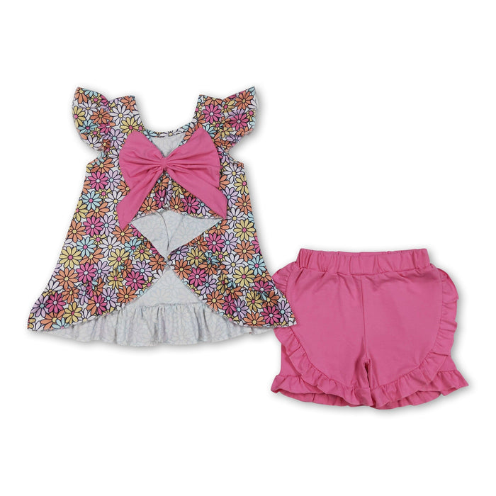 Floral Flutter Sleeve Top & Ruffle Shorts Set