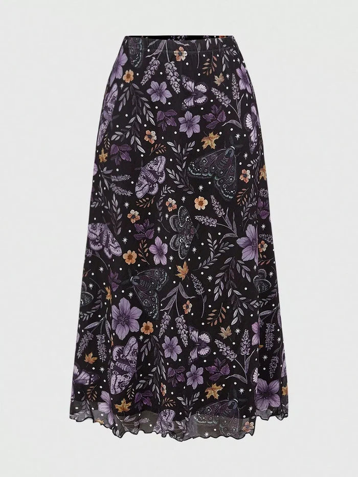 Floral Print Flowy Midi Skirt
