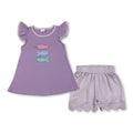 Flutter Sleeve Fish Bow Top & Scallop Shorts Set