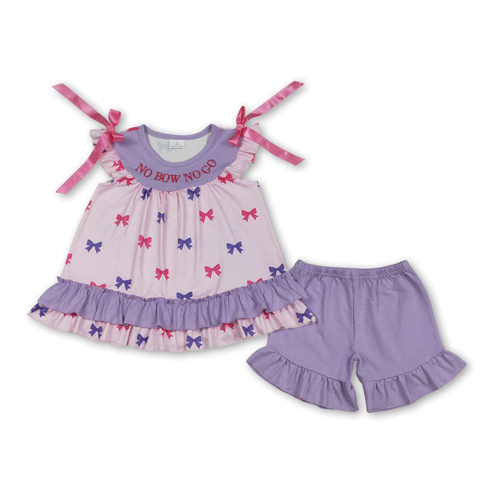 Flutter Sleeve "No Bow No Go" Tunic & Shorts Set