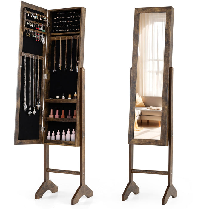 Freestanding Jewelry Armoire with Full-Length Mirror