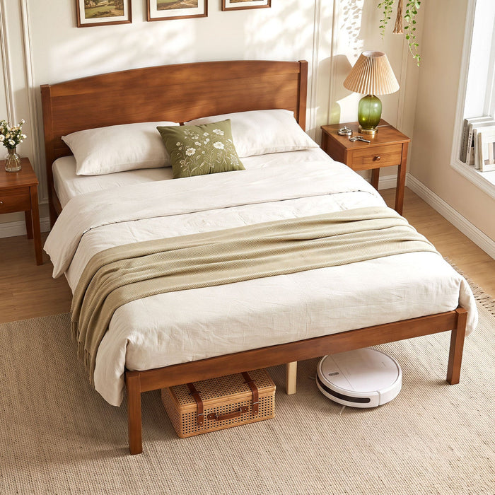 Full Size Platform Bed Frame with Curved Wood Headboard