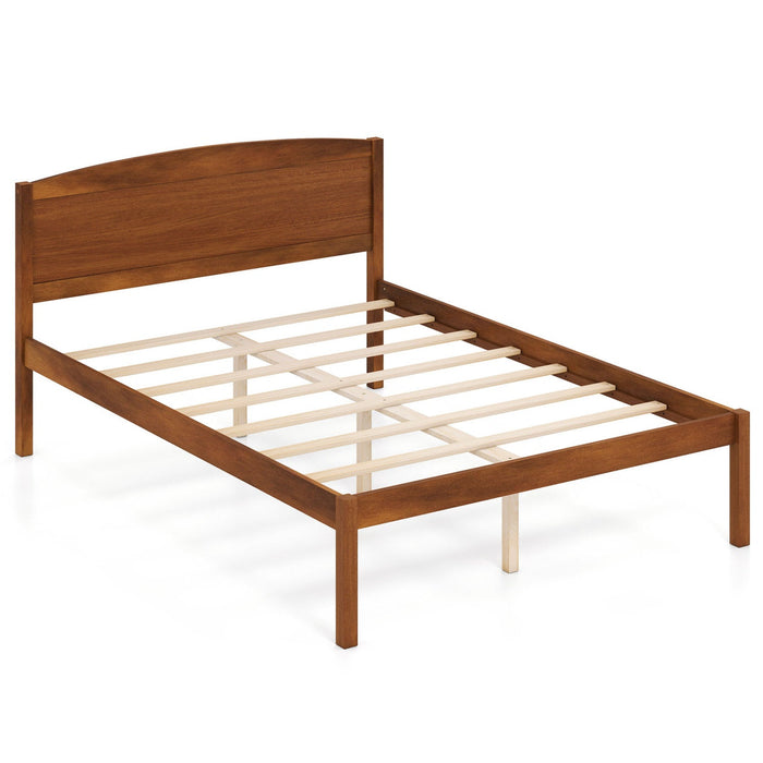 Full Size Platform Bed Frame with Curved Wood Headboard