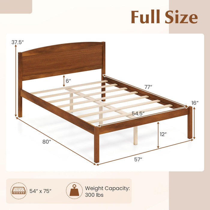 Full Size Platform Bed Frame with Curved Wood Headboard