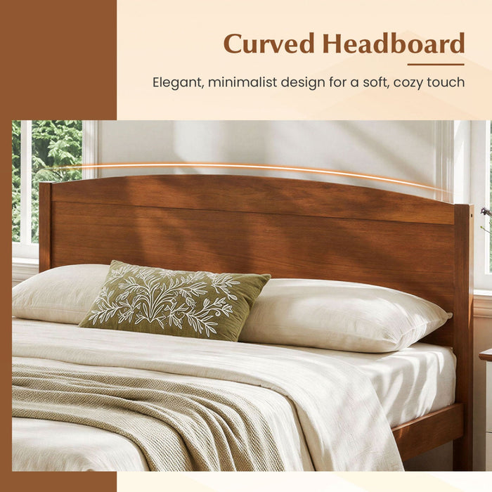Full Size Platform Bed Frame with Curved Wood Headboard