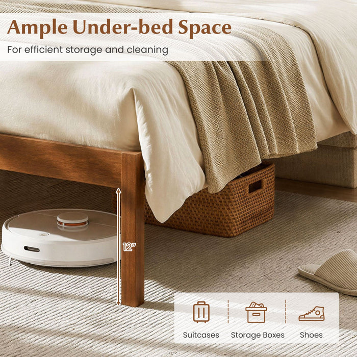 Full Size Platform Bed Frame with Curved Wood Headboard