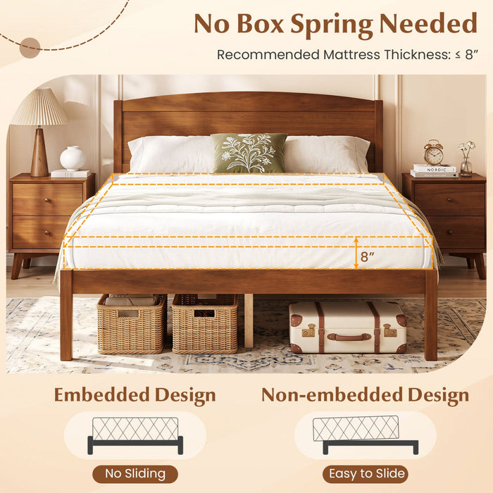 Full Size Platform Bed Frame with Curved Wood Headboard