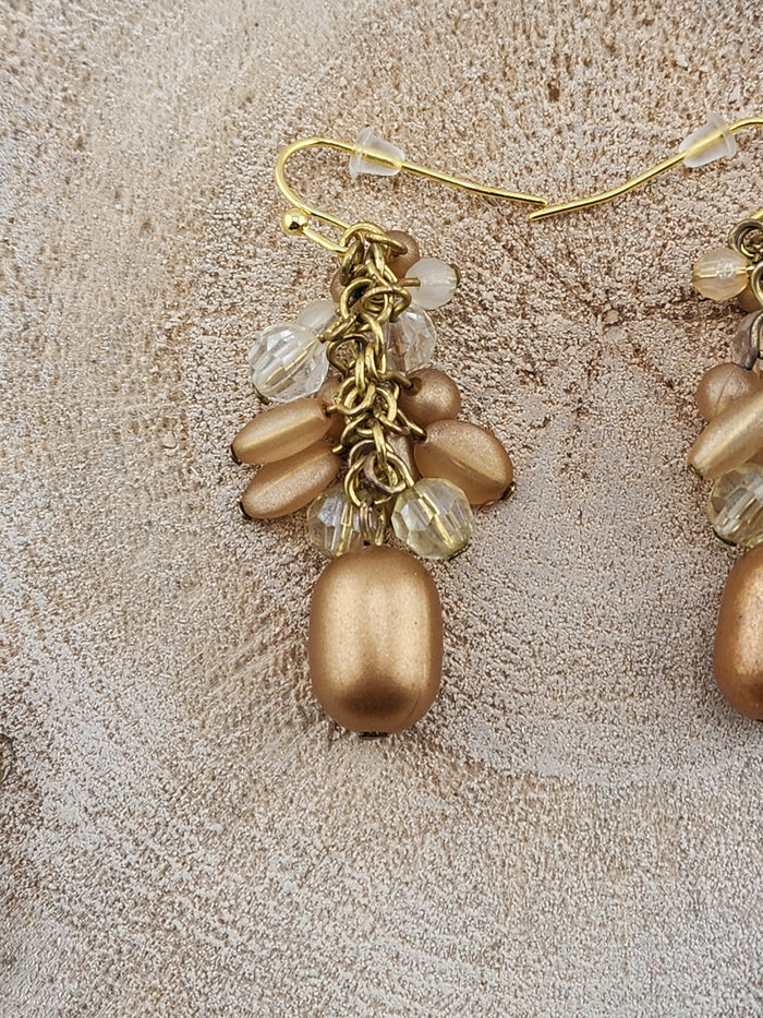 Gold Bead Cluster Dangle Earrings