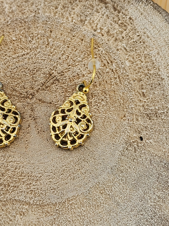 Gold Filigree Teardrop Dangle Earrings - Women Jewelry 0524