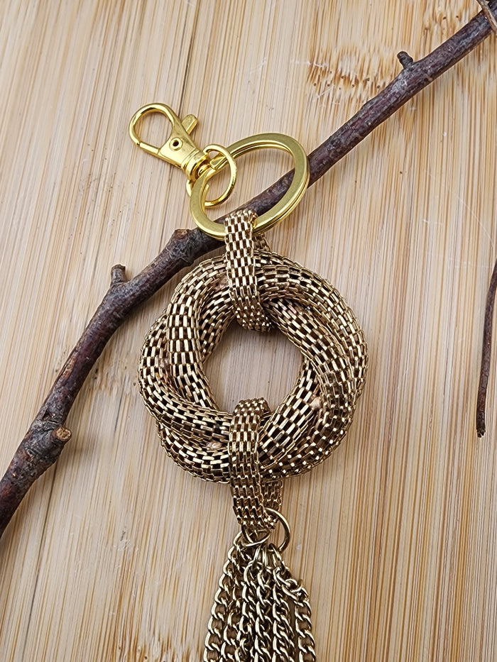 Gold-Tone Knot Tassel Bag Charm Keychain - Women's Accessory