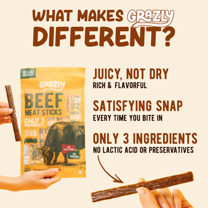 Grass-Fed Beef Meat Sticks – 100% Grass-Fed & Finished, 3 Ingredients