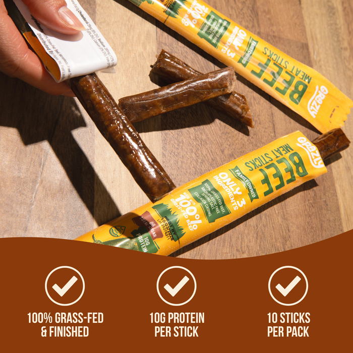 Grass-Fed Beef Meat Sticks – 100% Grass-Fed & Finished, 3 Ingredients