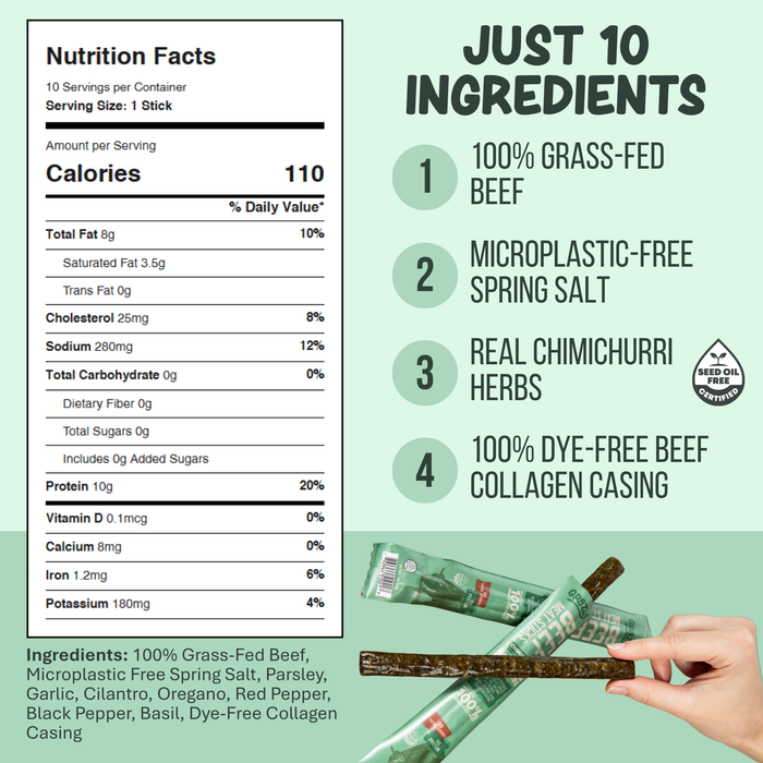 Grass-Fed Chimichurri Beef Meat Sticks – Real Herbs, 0g Sugar
