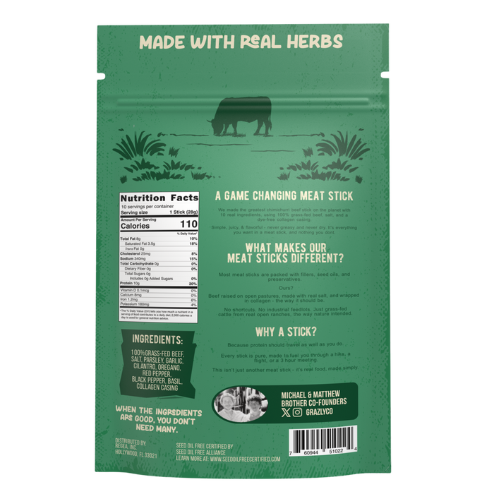 Grass-Fed Chimichurri Beef Meat Sticks – Real Herbs, 0g Sugar