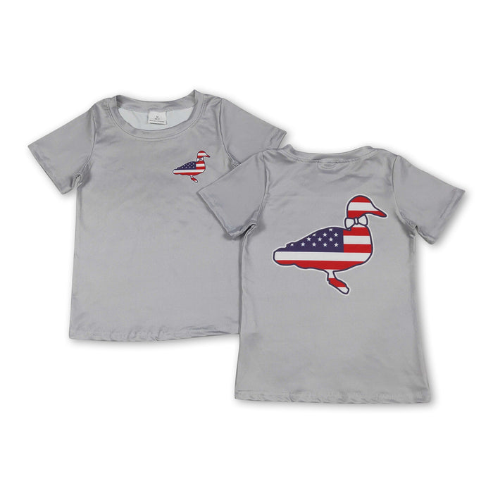 Grey Stars & Stripes Duck 4th of July Short Sleeve Shirt