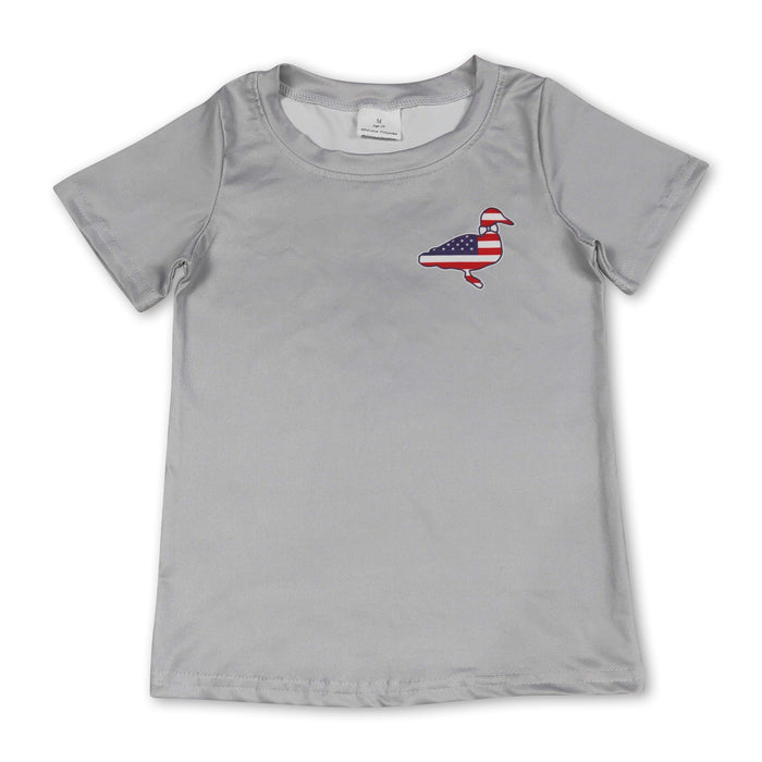 Grey Stars & Stripes Duck 4th of July Short Sleeve Shirt
