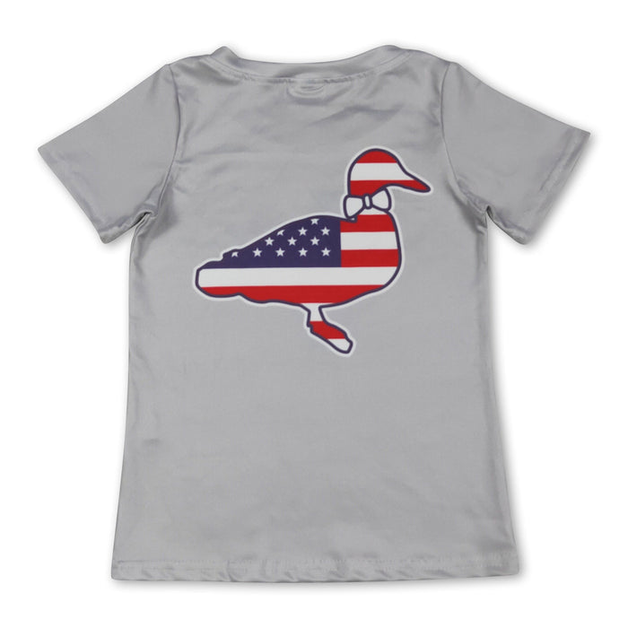 Grey Stars & Stripes Duck 4th of July Short Sleeve Shirt