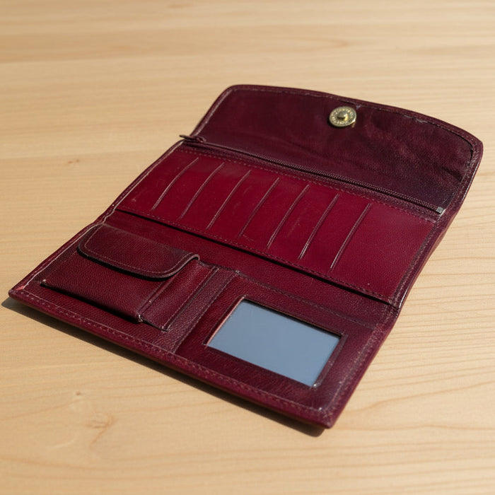 Hand-Tooled Maroon Floral Leather Western Wallet