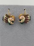 Handcrafted Angel Drop Earrings in Cream, Green & Gold