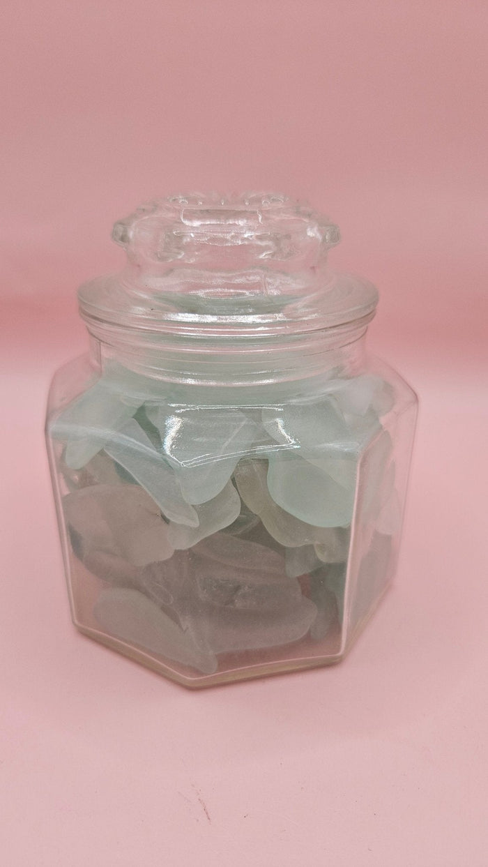 Hexagonal Glass Jar with Aqua Sea Glass