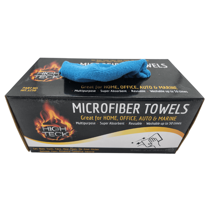 High Teck 1250 Blue Microfiber Towel, 12in x 12in, Box of 50 - HIT.1250 - Eagle National Supply