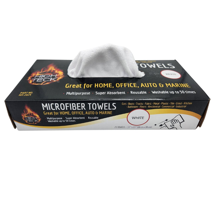High Teck 1625 White Microfiber Towel, 16in x 16in, Box of 25 - 1625 - Eagle National Supply