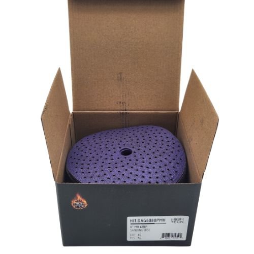 High Teck 6 In Multi - Hole Purple Ceramic Grip Sanding Disc | 50 pk - DAG6080PMH - 80 Grit - Eagle National Supply