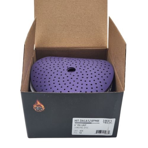 High Teck 6 In Multi - Hole Purple Ceramic Grip Sanding Disc | 50 pk - DAG6320PMH - 320 Grit - Eagle National Supply