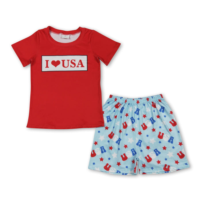 I Love USA Short Sleeve Top & Shorts 4th of July Outfit