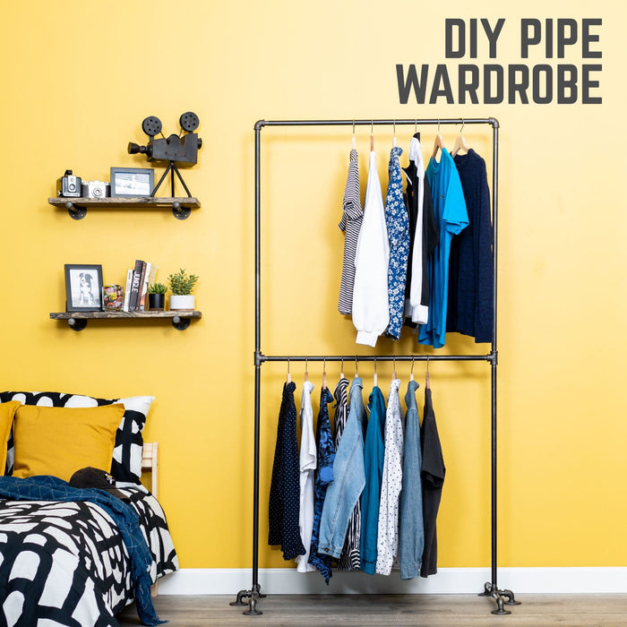 Industrial Steel Freestanding Double Hung Clothing Rack