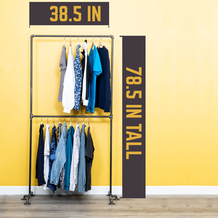 Industrial Steel Freestanding Double Hung Clothing Rack