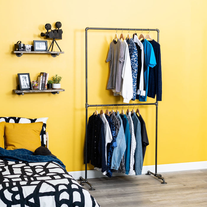 Industrial Steel Freestanding Double Hung Clothing Rack