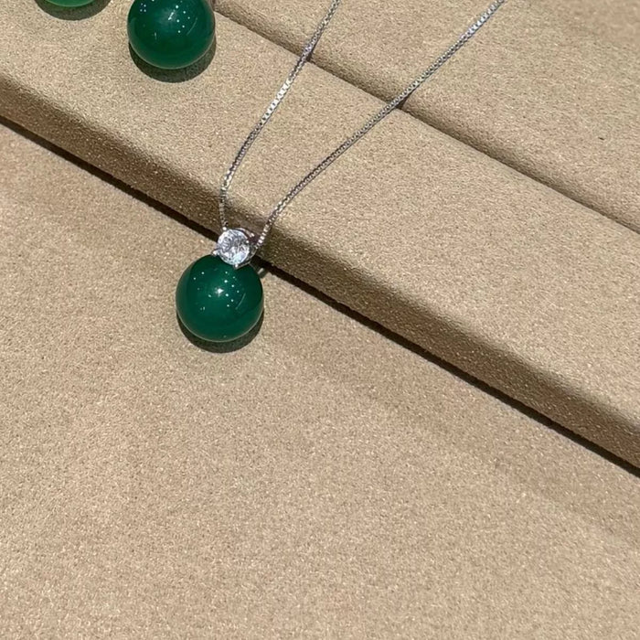 Jade & Zircon Pendant Necklace in Sterling Silver