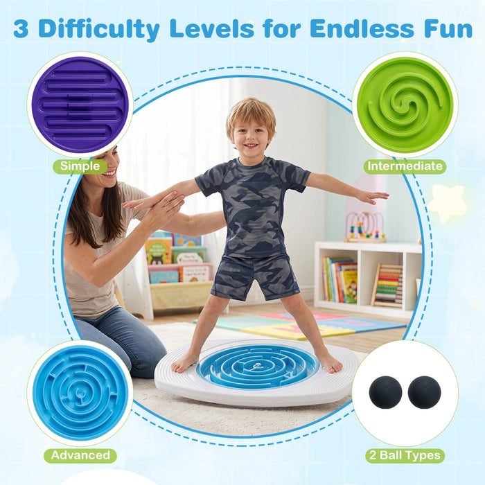 Kids Balance Board with 3 Swappable Maze Discs & 2 Ball Types