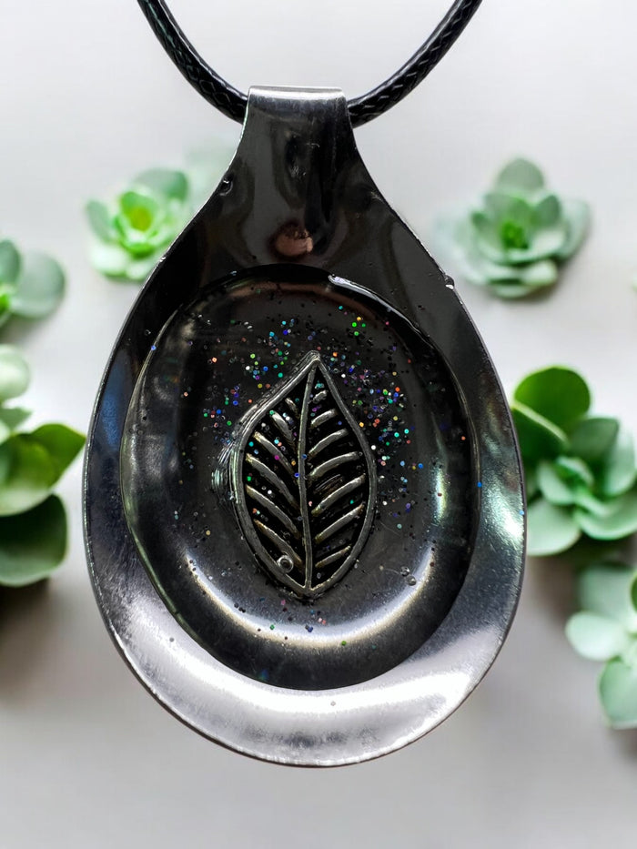 Leaf Spoon Pendant With 18" Adjustable Cord Necklace