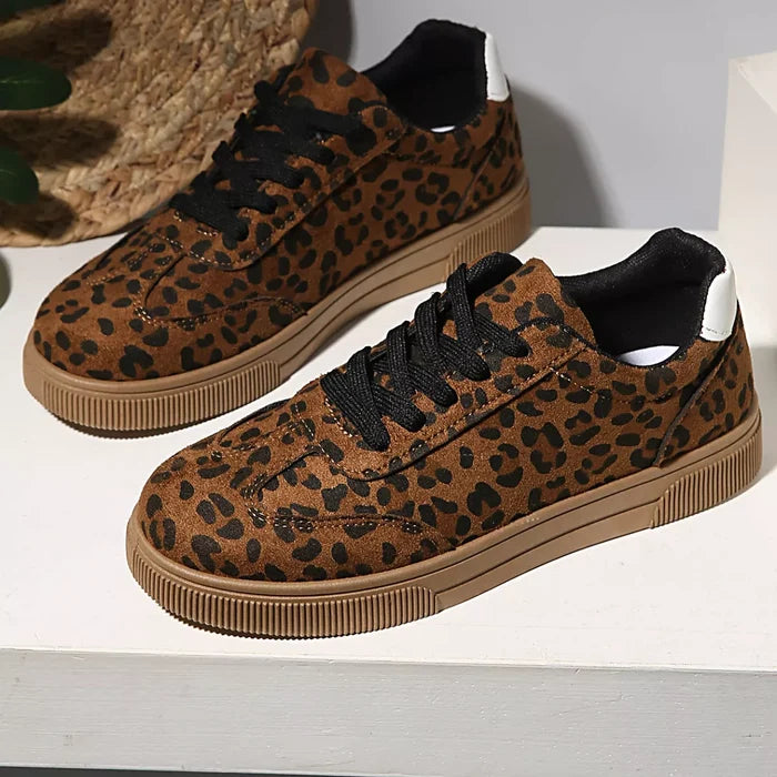 Leopard Print Suede Lace-Up Sneakers