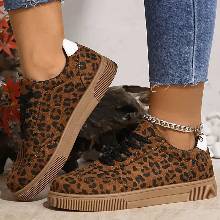 Leopard Print Suede Lace-Up Sneakers