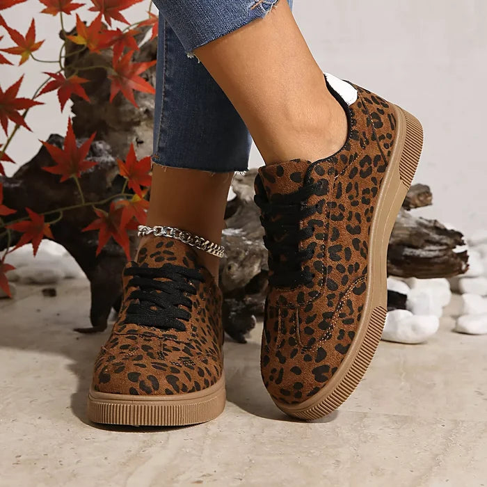 Leopard Print Suede Lace-Up Sneakers